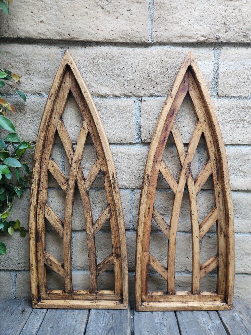 Set of 2, 32.5" H Arch Wood Frame Distress Brown Shabby Chic Perugia